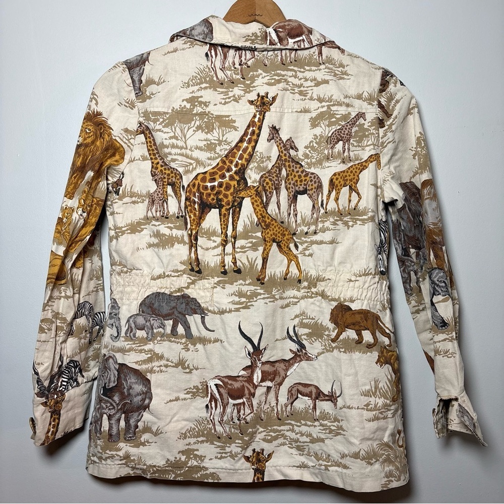 Vintage 1970s Militaires Equipment Safari Animal Print Cotton Utility Jacket - Picture 6 of 9